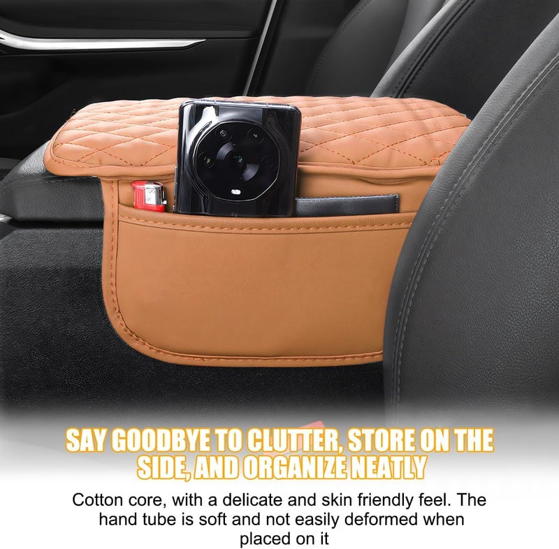 Mandark Car Center Console Cover, Microfiber Leather Vehicle Armrest Protector Cushion with 2 Storage Bags, Auto Interior Arm Rest Seat Box Pad Accessories, Universal for SUV, Sedan, Truck (Orange) - Image 4